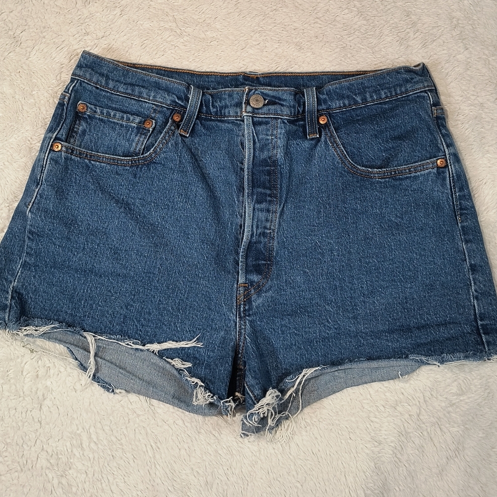 Levi's 501 Vintage Cutoff Denim Shorts Size 34 Blue Button Fly High Waist